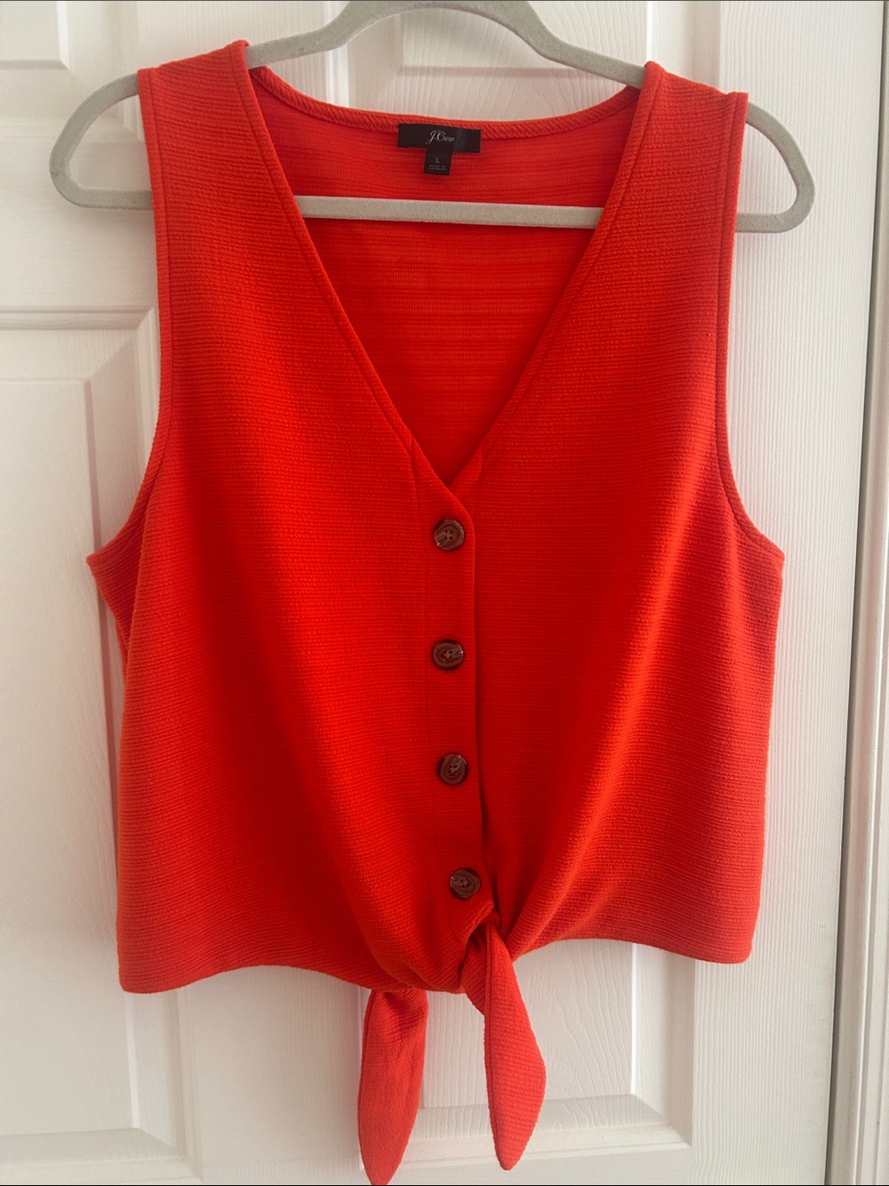 J. Crew Bright Red-Orange Button-Front Tie Hem Tank